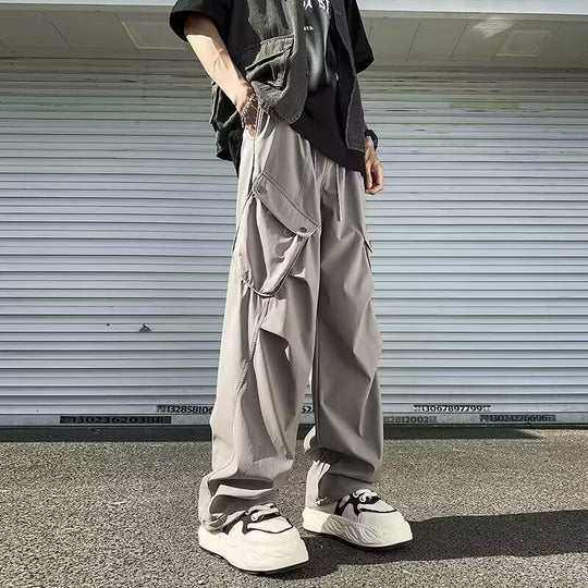 Loose straight leg wide leg casual paratrooper pants