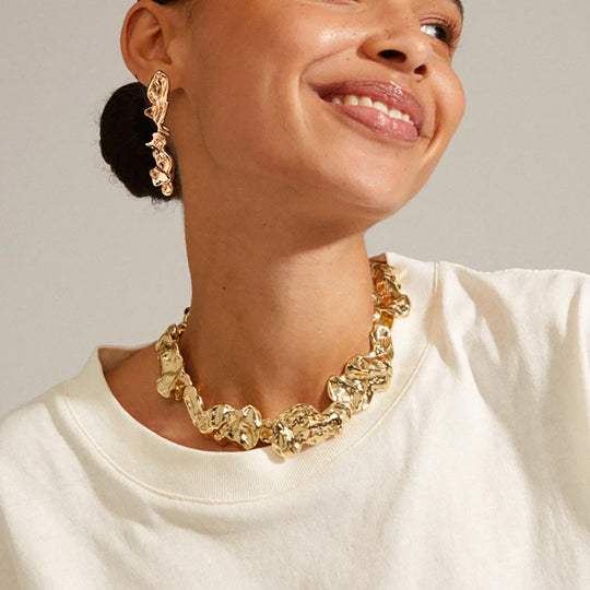 Liquid wrinkled irregular collar choker metal lava necklace