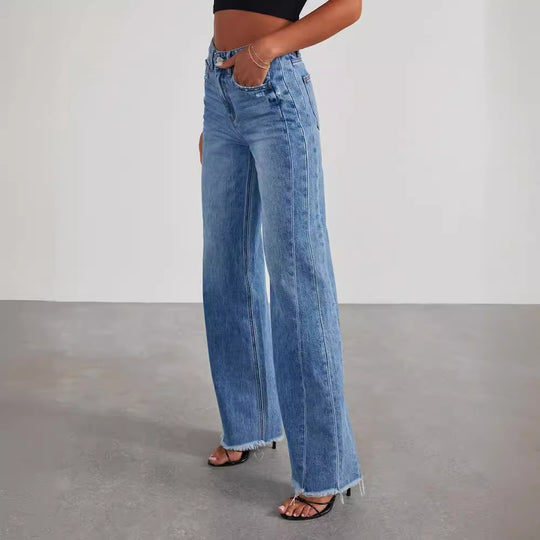 Wide-Leg Spliced Hem Denim Jeans