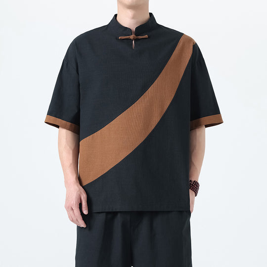 Men’s Retro Cotton Linen Tang Suit Tee