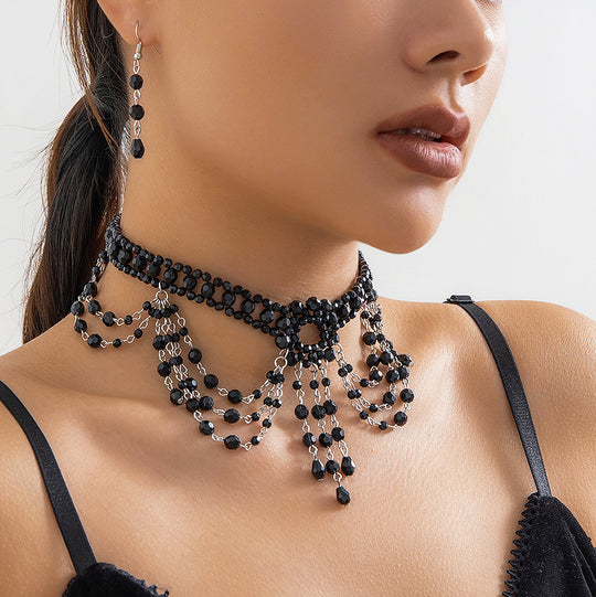 Gothic Beaded Crystal Choker Set