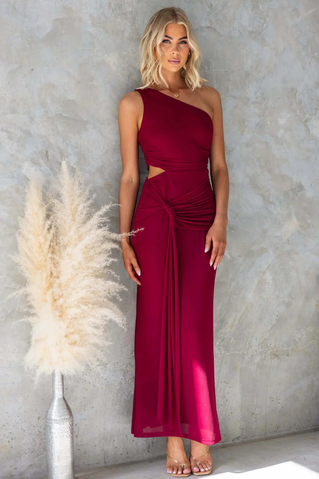 Midnight Allure One-Shoulder Mesh Belted Gown