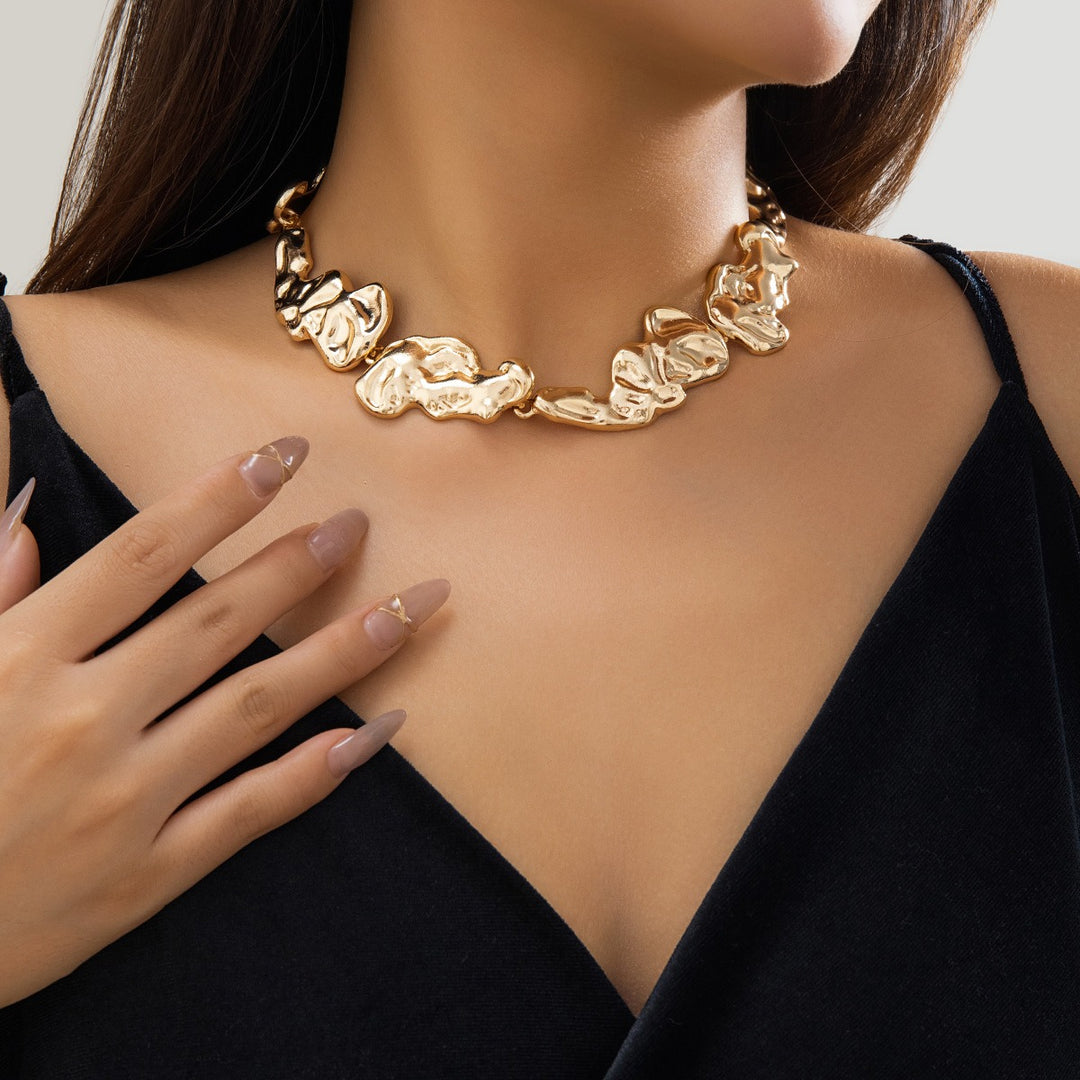 Liquid wrinkled irregular collar choker metal lava necklace