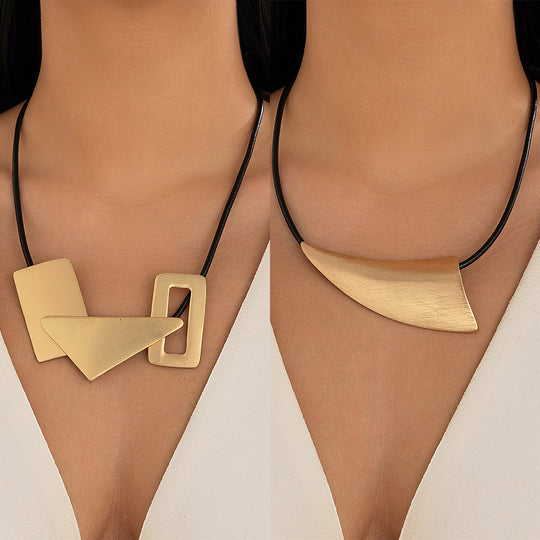 Exaggerated Geometric Splicing INS-Style Metal Wire Necklace