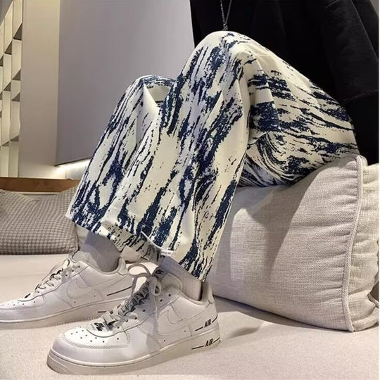 Blue & White Tie-Dye Wide Leg Pants