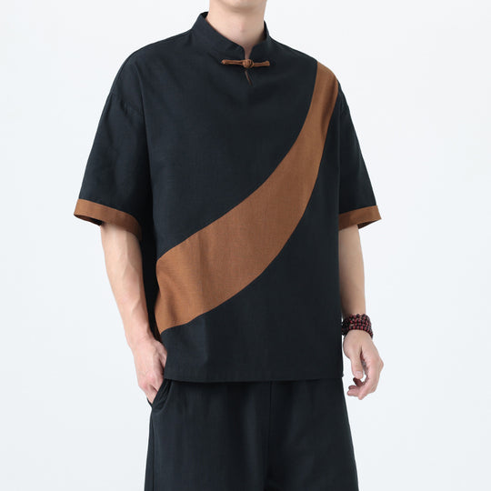 Men’s Retro Cotton Linen Tang Suit Tee
