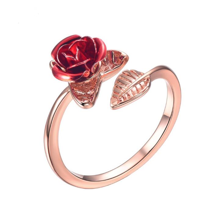 U7 Red Rose Bloom Adjustable Ring