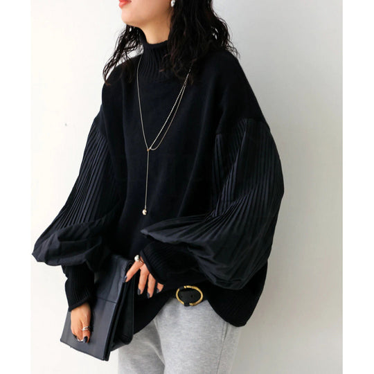 High-Neck Patchwork Sweater