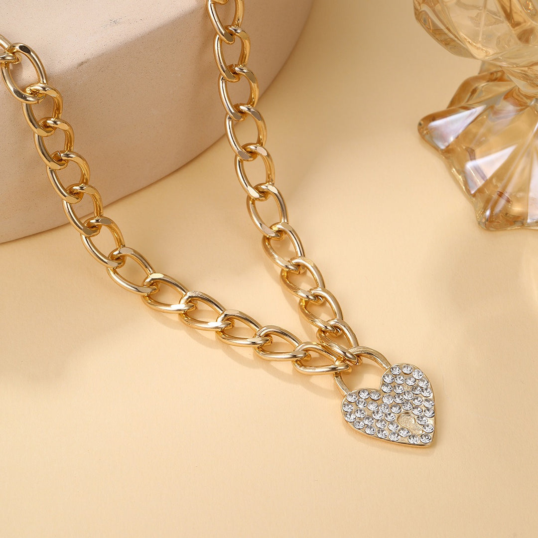 Diamond Heart Pendant Thick Chain Necklace
