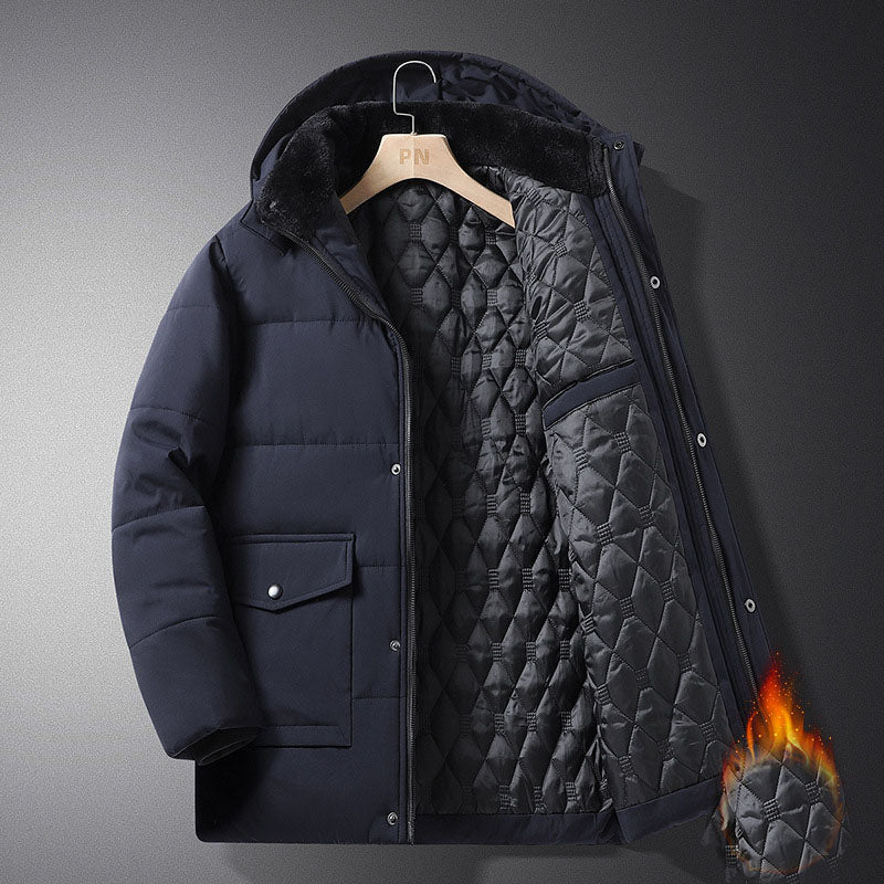 Men's Winter Hooded Cotton Coat – Thickened, Warm, Mid-Length