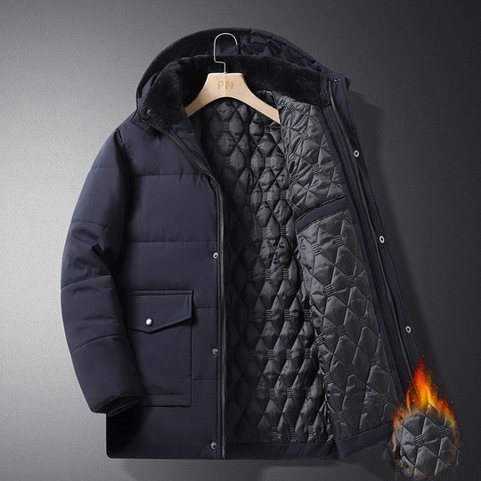Men's Winter Hooded Cotton Coat – Thickened, Warm, Mid-Length
