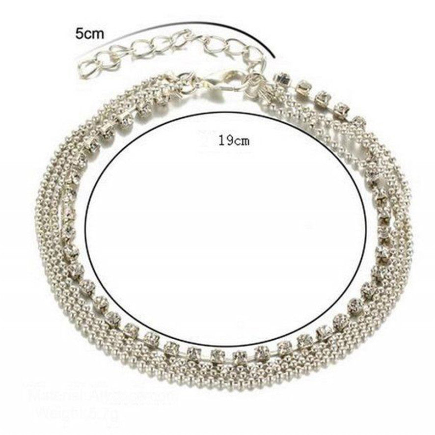 Multi-Layer Silver Crystal Ball Anklet