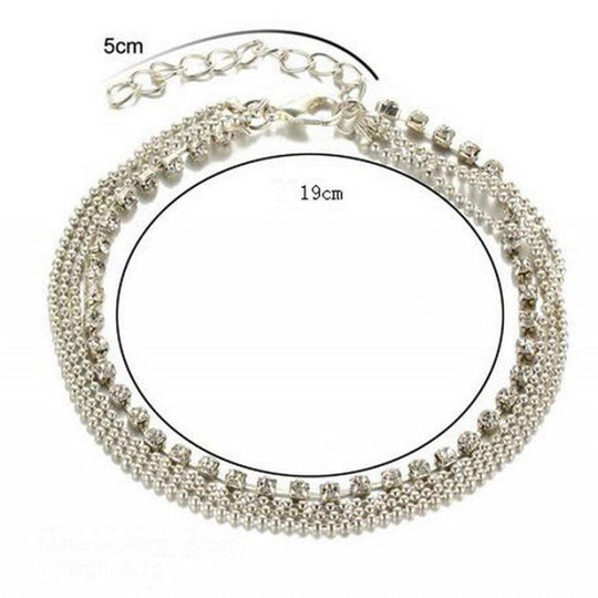 Multi-Layer Silver Crystal Ball Anklet