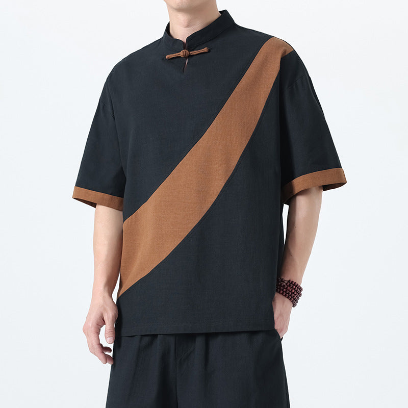 Men’s Retro Cotton Linen Tang Suit Tee