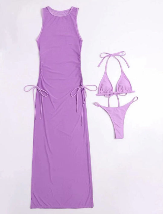 Solid Color 3-Piece Bikini Set