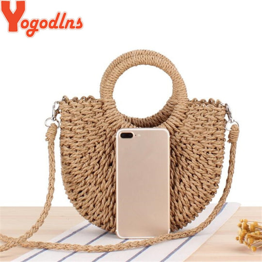 Yogodlns Handmade Half-Round Rattan Straw Bag