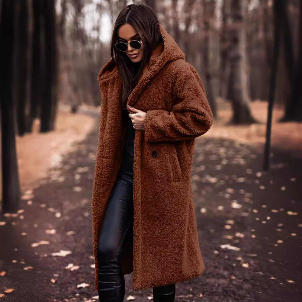 Women's Long Hooded Woolen Coat