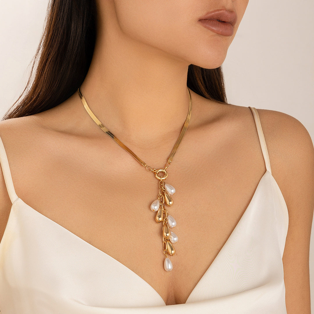 Baroque Palace Pearl Tassel Necklace – Retro Geometric Snake Chain