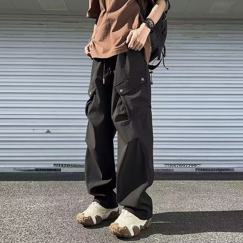 Loose straight leg wide leg casual paratrooper pants