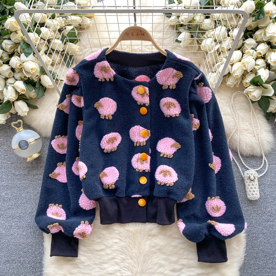 Floral Slim-Fit Chenille Cardigan