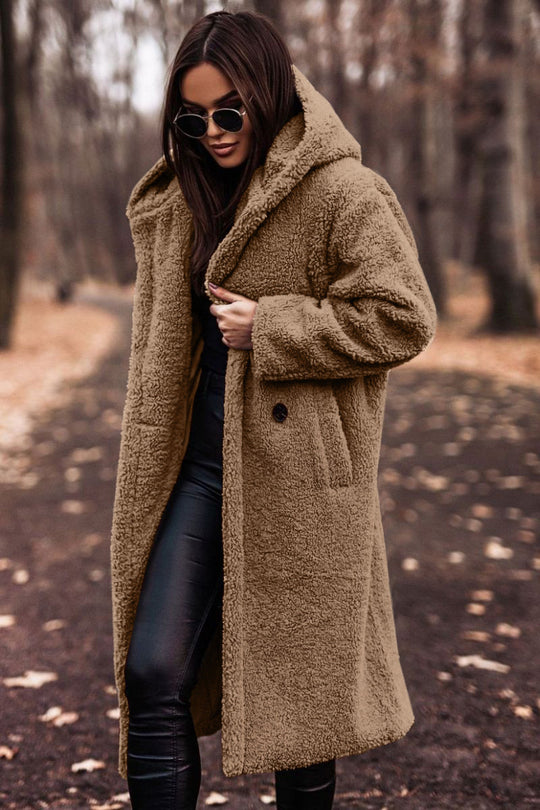 Women's Long Hooded Woolen Coat