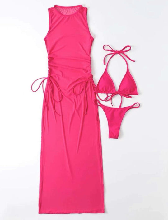 Solid Color 3-Piece Bikini Set