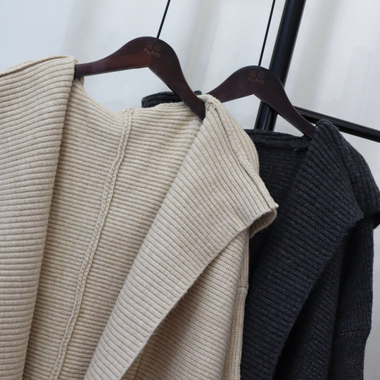 Women’s Hooded Knitted Cardigan – Loose Fit, Elegant & Casual Sweater Jacket