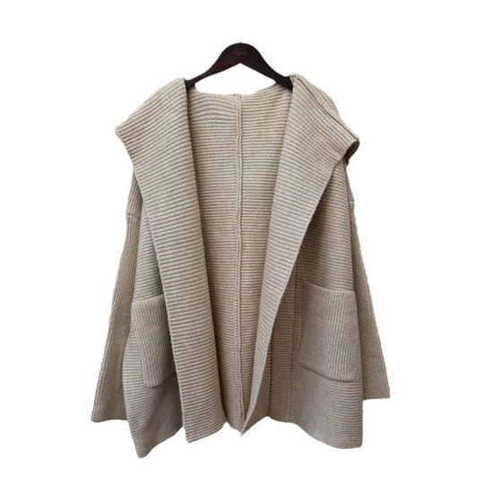 Women’s Hooded Knitted Cardigan – Loose Fit, Elegant & Casual Sweater Jacket