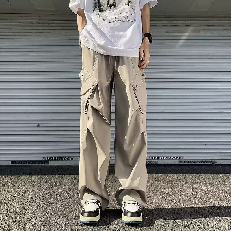 Loose straight leg wide leg casual paratrooper pants