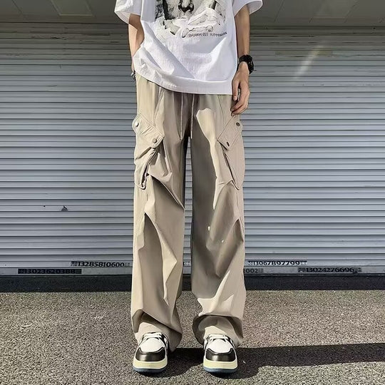 Loose straight leg wide leg casual paratrooper pants