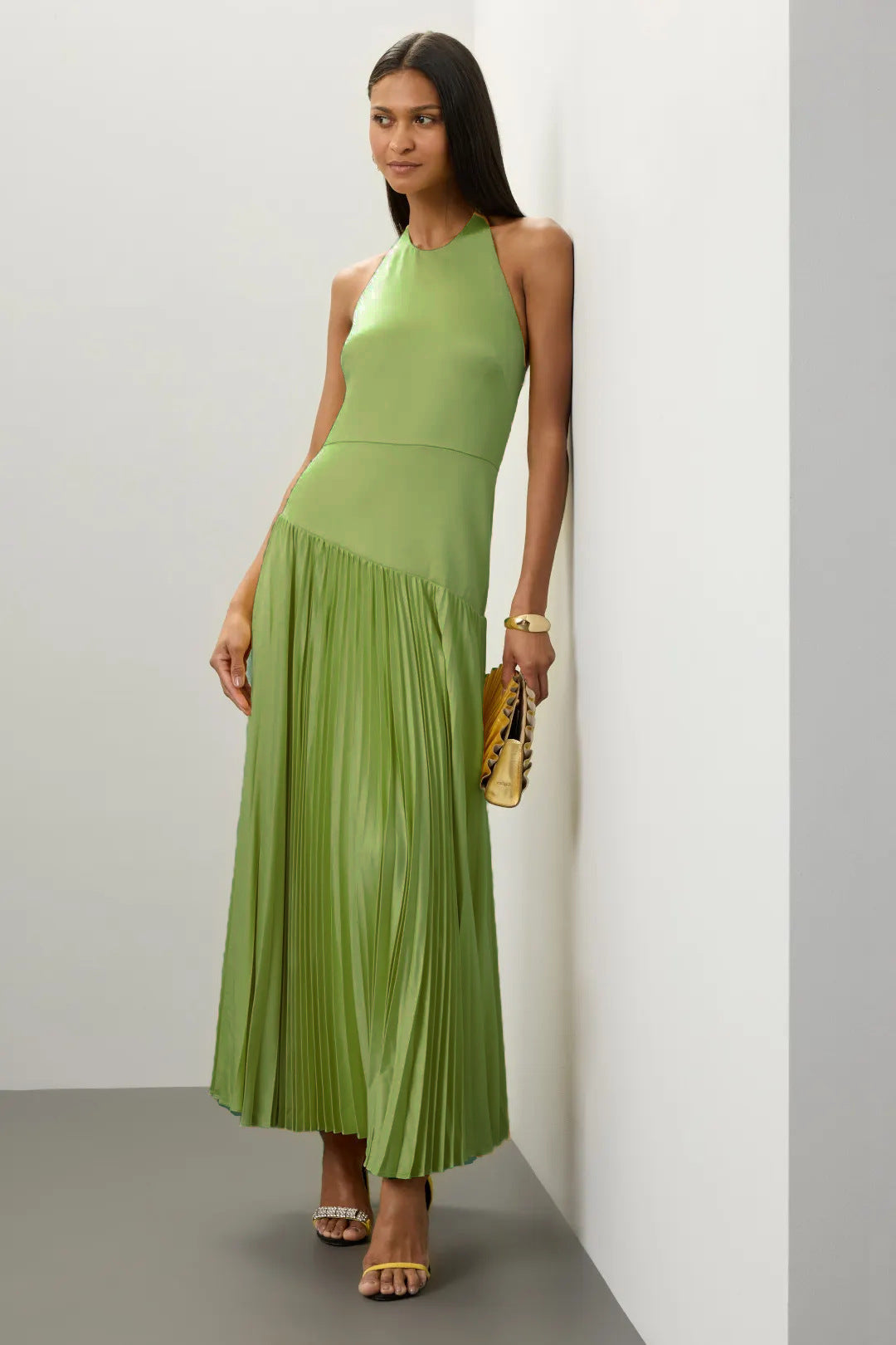 Sunset Grace Pleated Halter Maxi Dress
