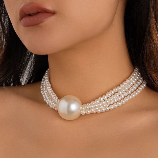 Exaggerated Round Bead Multi-Layer Pearl Necklace