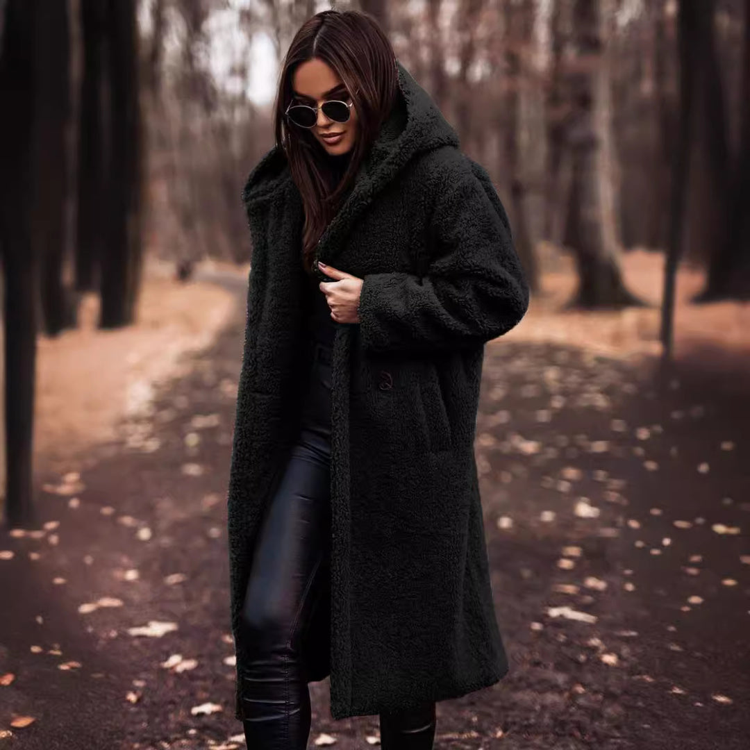 Women's Long Hooded Woolen Coat