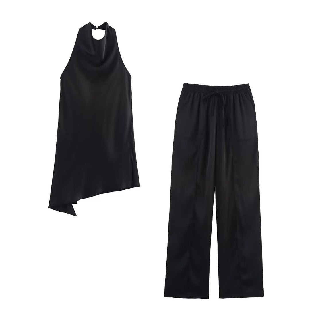 Satin Halter & Long Pants Set