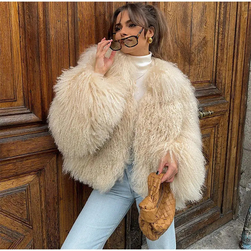 Women's Faux Fur Round Neck Warm Jacket