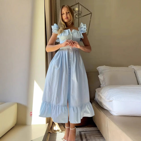 TriTone Striped Ruffle Maxi