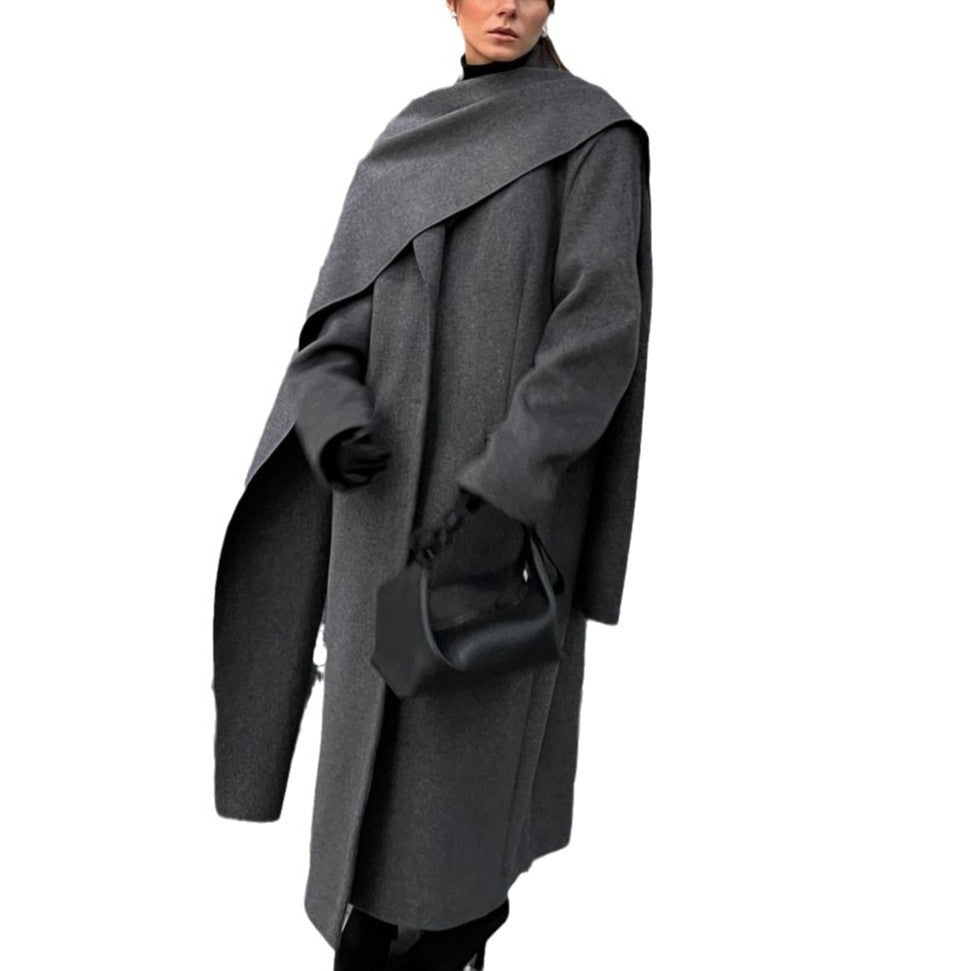 Women's Vintage Scarf Collar Cloak Coat – Long Loose Fit