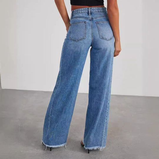 Wide-Leg Spliced Hem Denim Jeans
