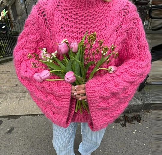 INS Popular Round Neck Flared Sleeve Loose Knit Sweater