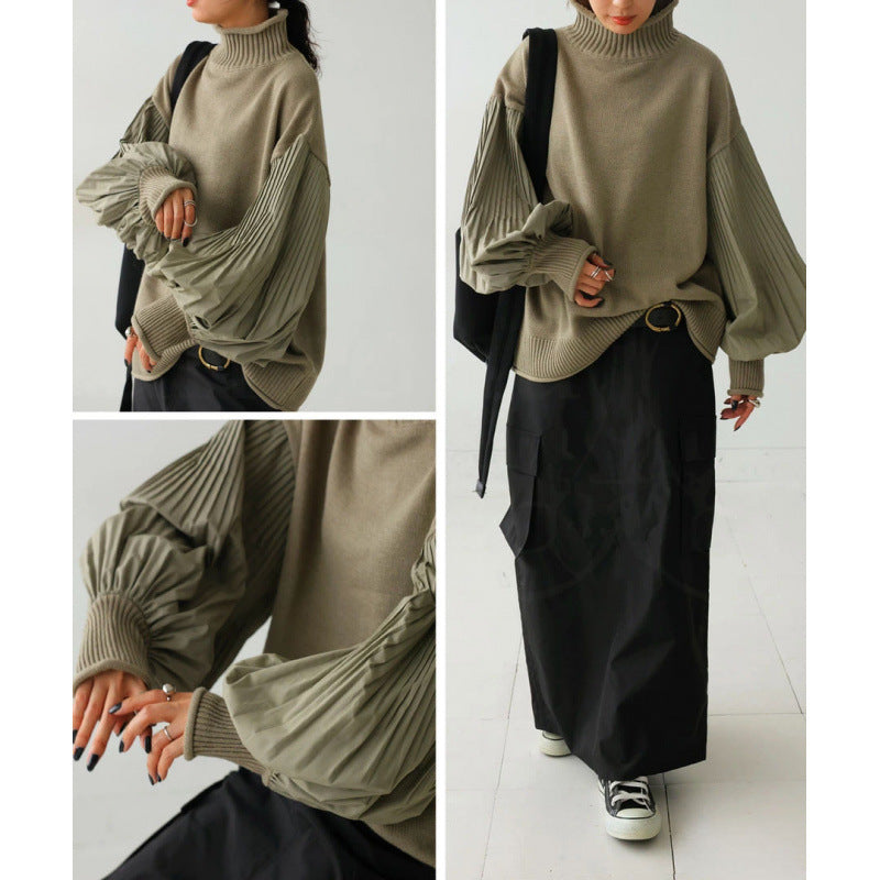 High-Neck Patchwork Sweater
