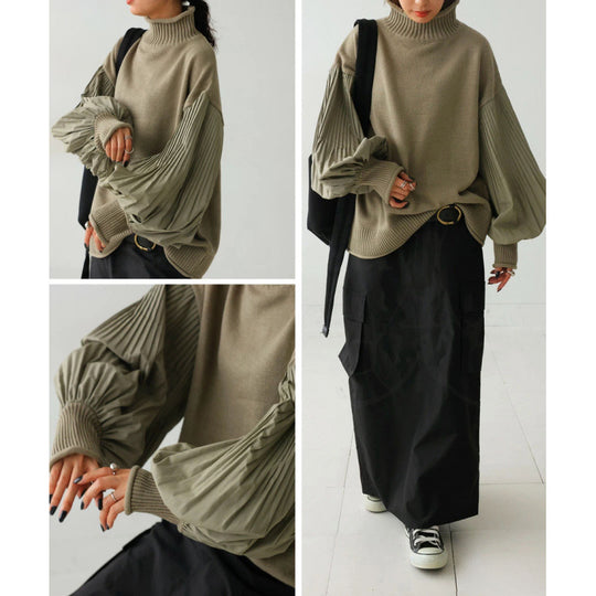 High-Neck Patchwork Sweater