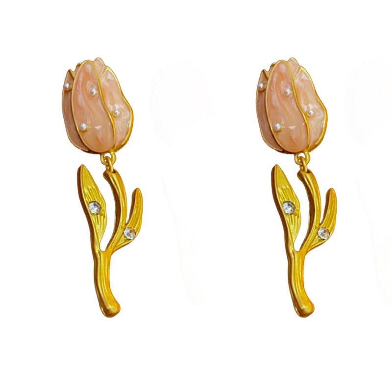 Oil dripping tulip pearl earrings