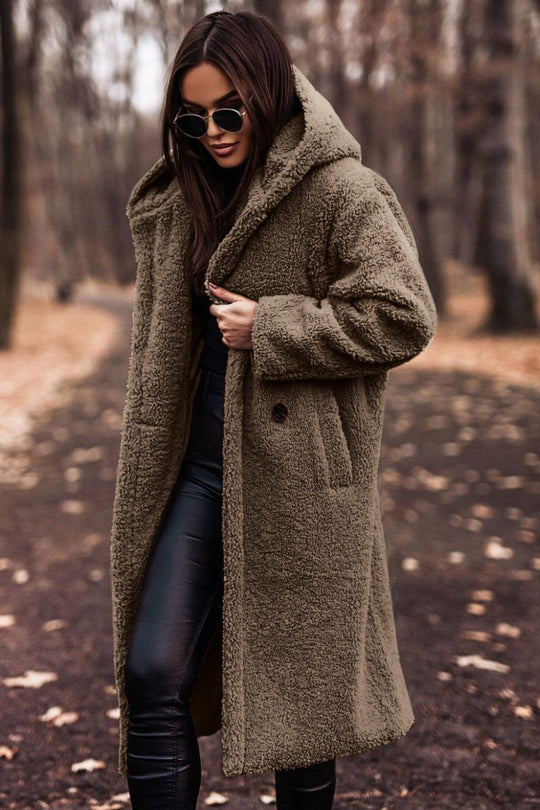 Women's Long Hooded Woolen Coat