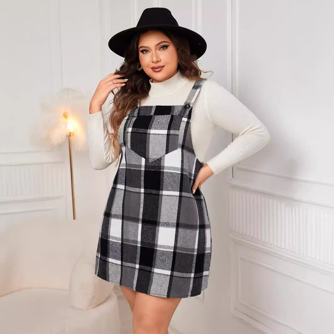 Autumn Plaid Charm Pinafore Dress