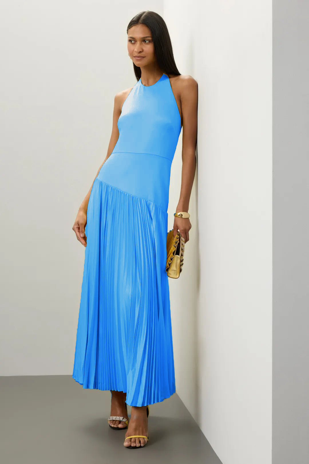 Sunset Grace Pleated Halter Maxi Dress