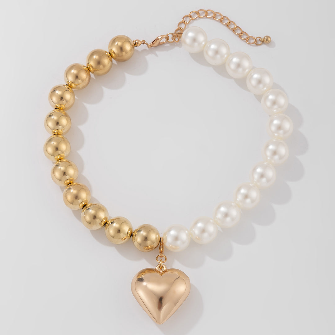 Peach Heart Glam Beaded Necklace
