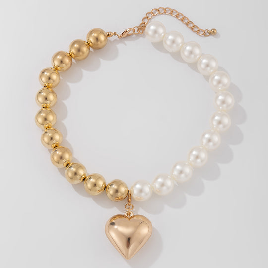 Peach Heart Glam Beaded Necklace