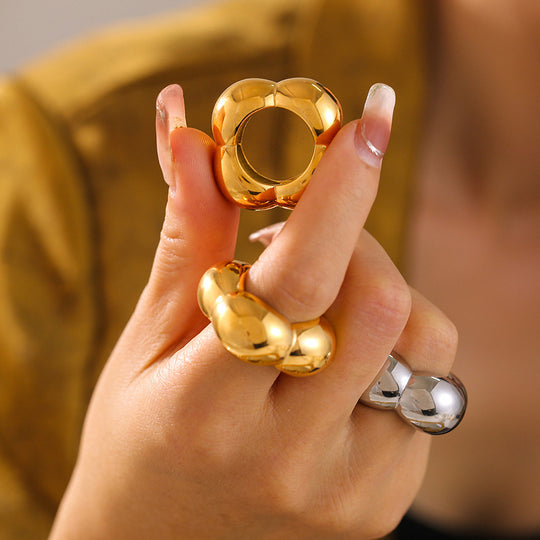 Hollow Blossom Geometric Ring