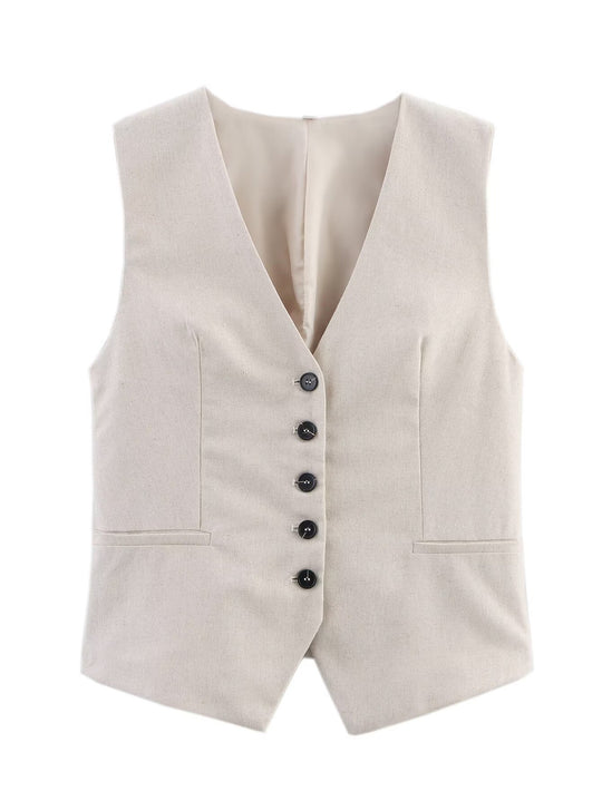 Linen Blend Sleeveless Set