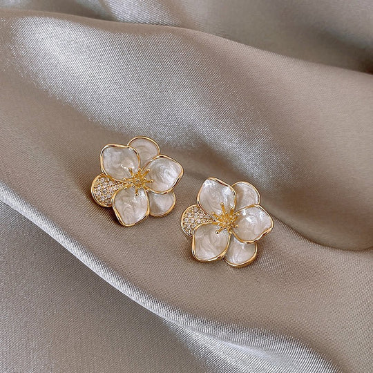 white flower fairy earrings